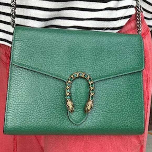 Gucci Dionysus Green Leather Wallet on Chain WOC w/ Dust Bag Auth - Picture 4 of 10